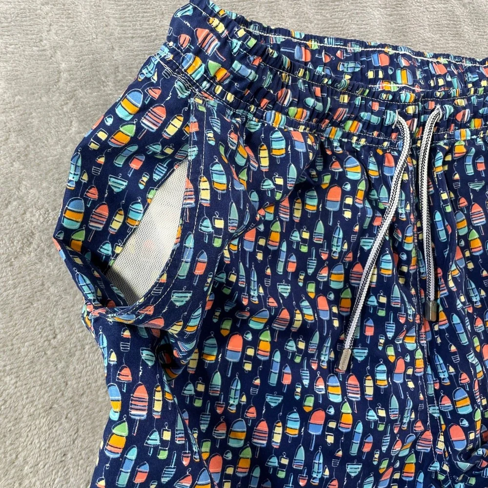 Peter Millar Swim Trunks Mens Medium Blue Buoy Mesh Lined Geometric Summer